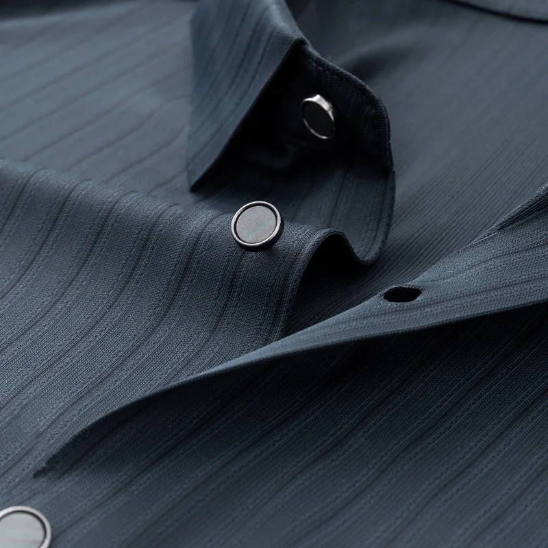 Polyamid Spandex Luxus Shirts Für Männer Langarm Gestreiften Elastischen Frühling Qualität Glatte Komfortable Nahtlose Camisas De Hombre