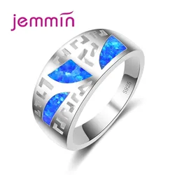 Classic Vintage 925 Sterling Silver Jewelry Hollow Ring Blue Fire Opal Ring for Women Wedding Engagement Jewelry Parts