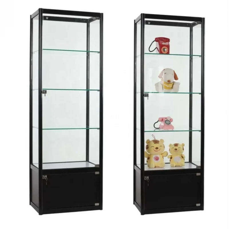 Custom. Fashionable Wooden Display Showcase LED Light Glass Display Cabinet Floor Display Stands for Shop