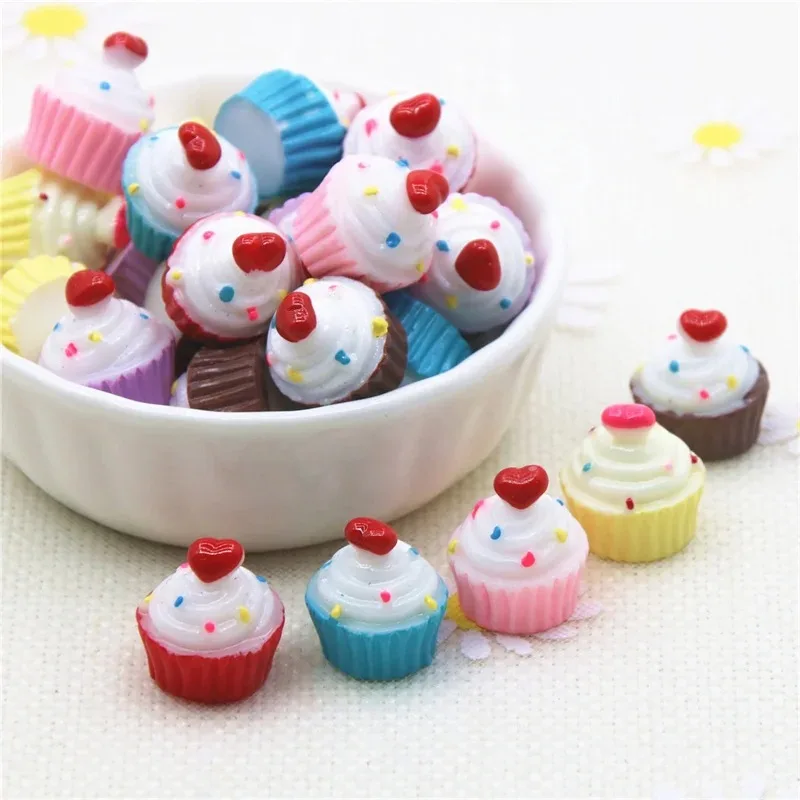 10 Uds. De cabujones de resina 3D con forma de corazón rosa para pastel, postre, suministro de arte de comida en miniatura, decoración artesanal, 14x15mm