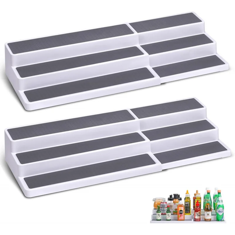 

Идеально подходят для любого шкафа: Набор из 2 регулируемых подставок для специй (14,6-25,8 дюймов) - 3-ярусный нескользящий органайзер в белом и сером цвете.