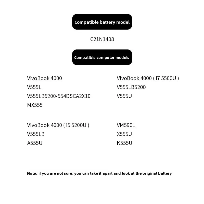 7.6V 4770mAh C21N1408 노트북 배터리 ASUS C21N1408 V555L V555LB V555U A555U K555U 노트북 배터리용