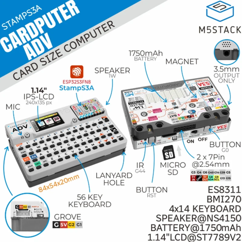 M5Stack Cardputer Adv card computer 56-key programmable development board Stamp-S3A