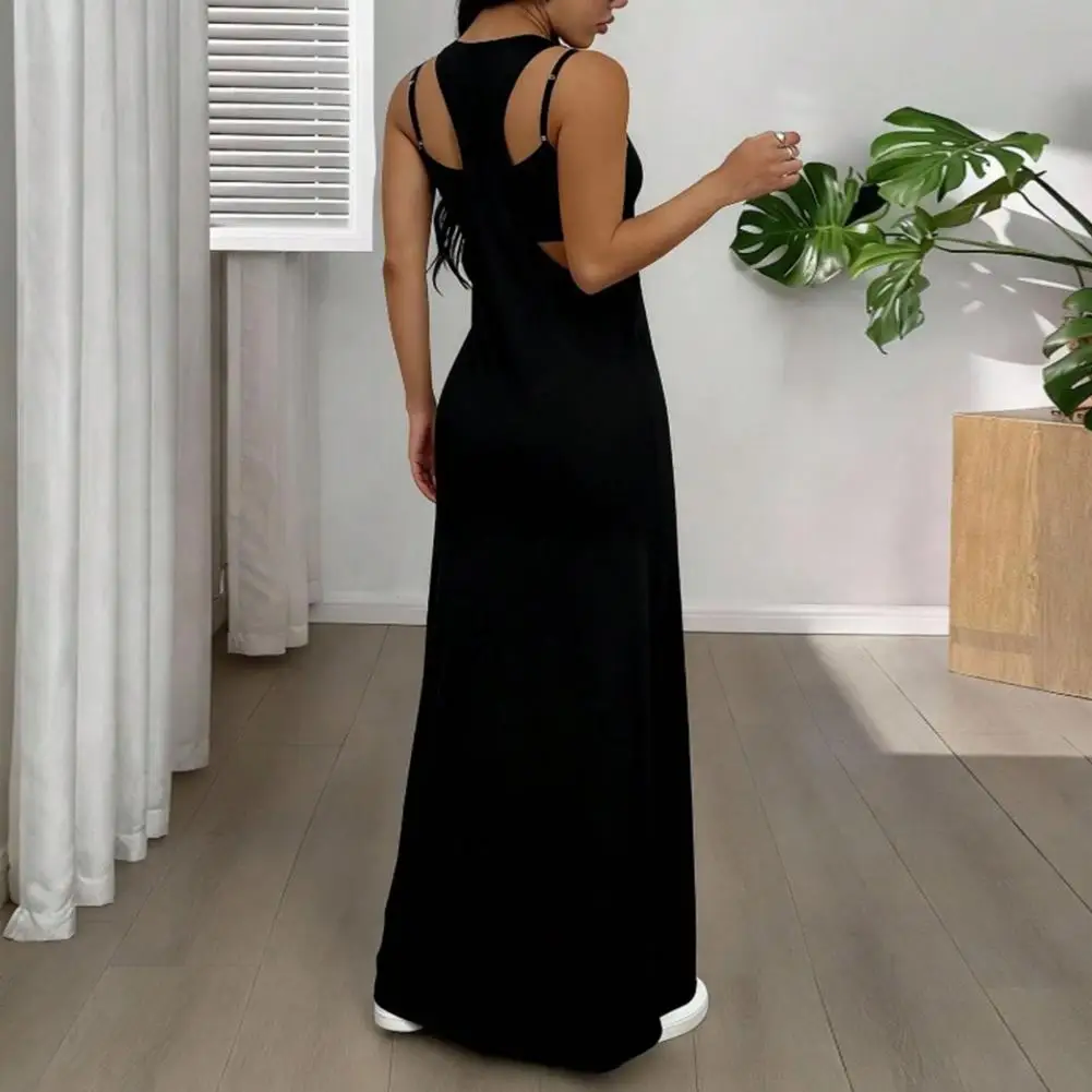 Women Dress Women’s Summer Two-piece Set Solid Color Cami Top Ankle-length Midi Dress Wide Strap Outfit Dress Two Piece Set