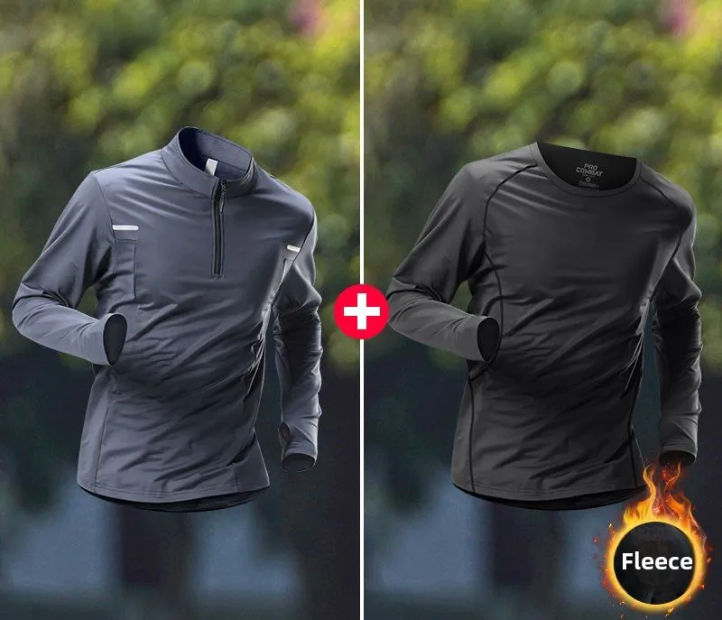 Men's Winter Thermal Half-Zip Long Sleeve Quick-Dry Training Shirt Plush Warm Base Layer for Fitness Running Men's Sportswear