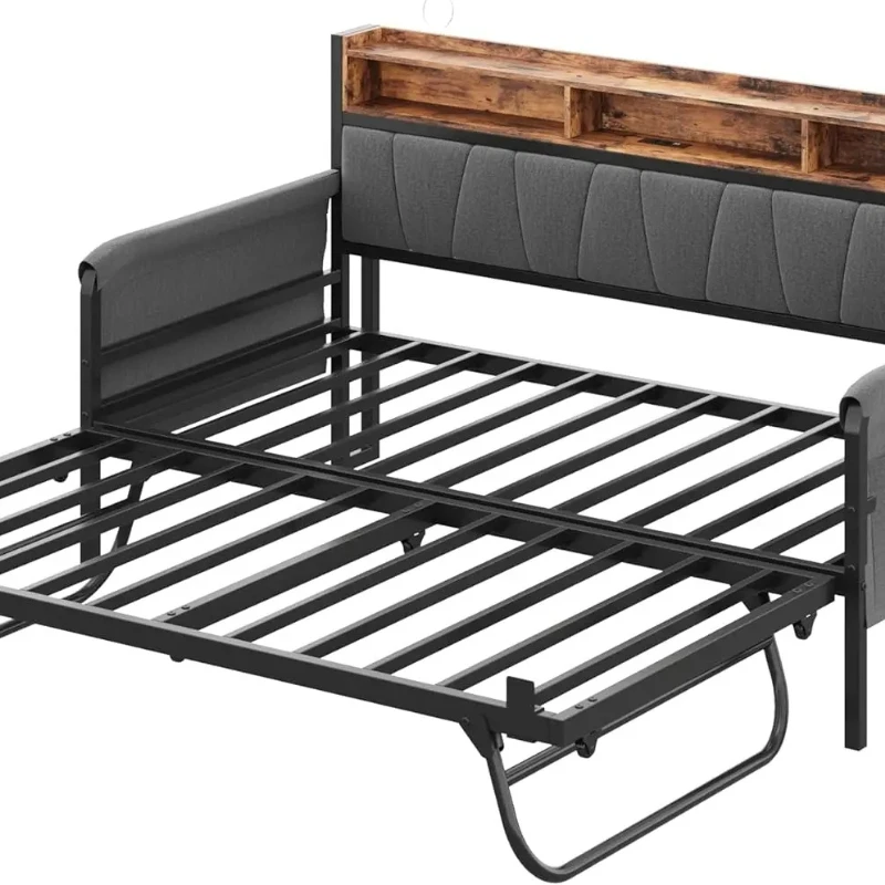 

Daybed with Bed, Twin Bed Frame with Upholstered Storage Headboard&Charging Station,Sofa Day Bed