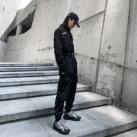 Spring Overalls Men Jumpsuit Cotton Letter Embroidery Beam Feet Coverall Pants Multi Pocket Workwear Black Orange Loose Trousers - Image 6