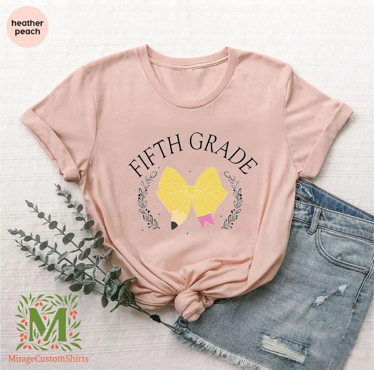 Fifth Grade Teacher T Shirt Coquette Pencil Bow First Day of School 5th Back to Elementary