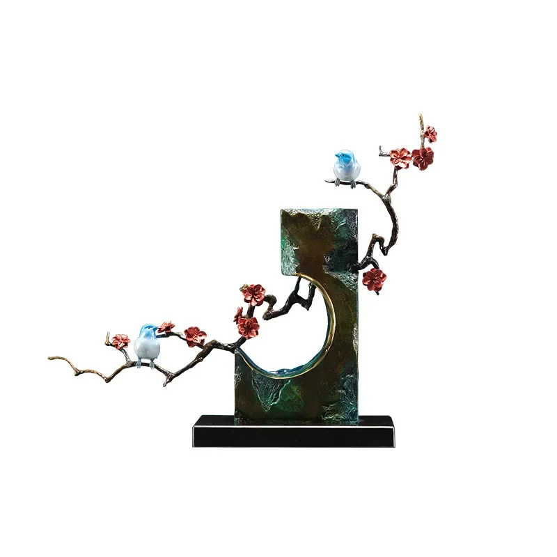 

Happy eyebrows Lamei flower and bird copper ornament office boss table bird color metal color copper handicraft
