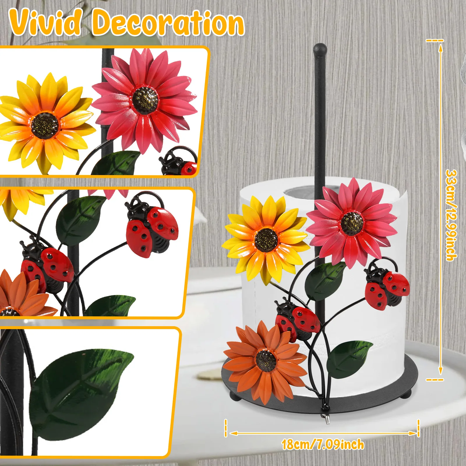 عباد الشمس الحديد لفة حامل المناشف الورقية الحمام الأنسجة العمودي حامل المطابخ المرحاض تخزين كونترتوب الملحقات