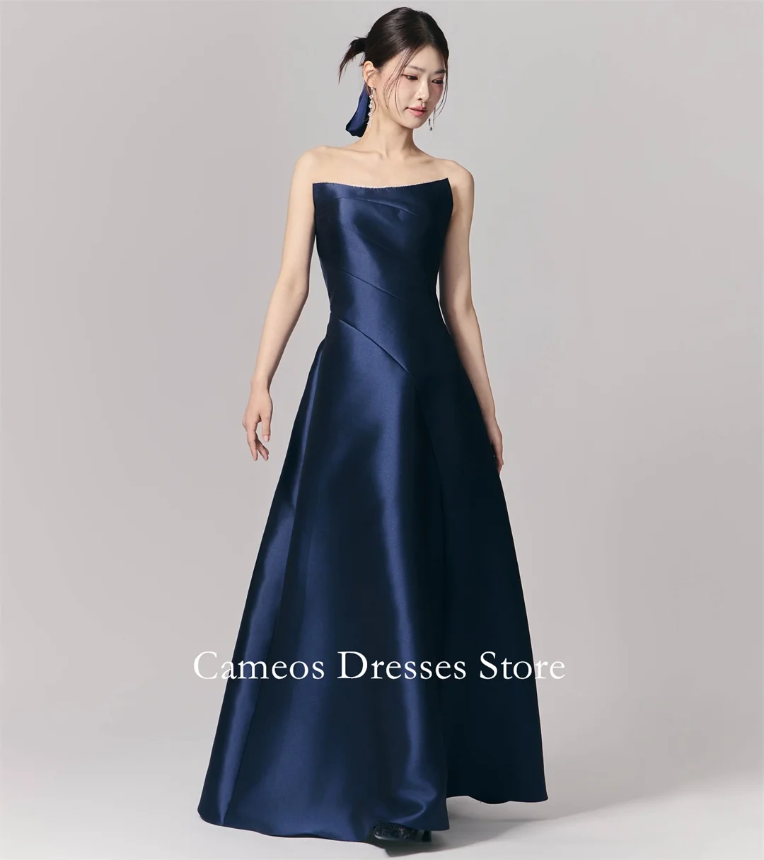 

SONDR Korea Strapless Blue Evening Dress Satin Customized Formal Prom Dress Sleeveless Tulle 웨딩드레스 Occasion Party Evening Gown