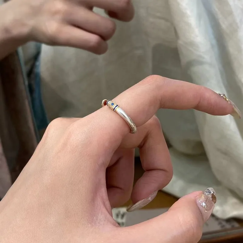 المينا الصينية الجديدة على الطراز الوطني خاتم عصا مستديرة للنساء خفيف الوزن فاخر متعدد الاستخدامات عالي الإحساس مفتوح قابل للتعديل #4