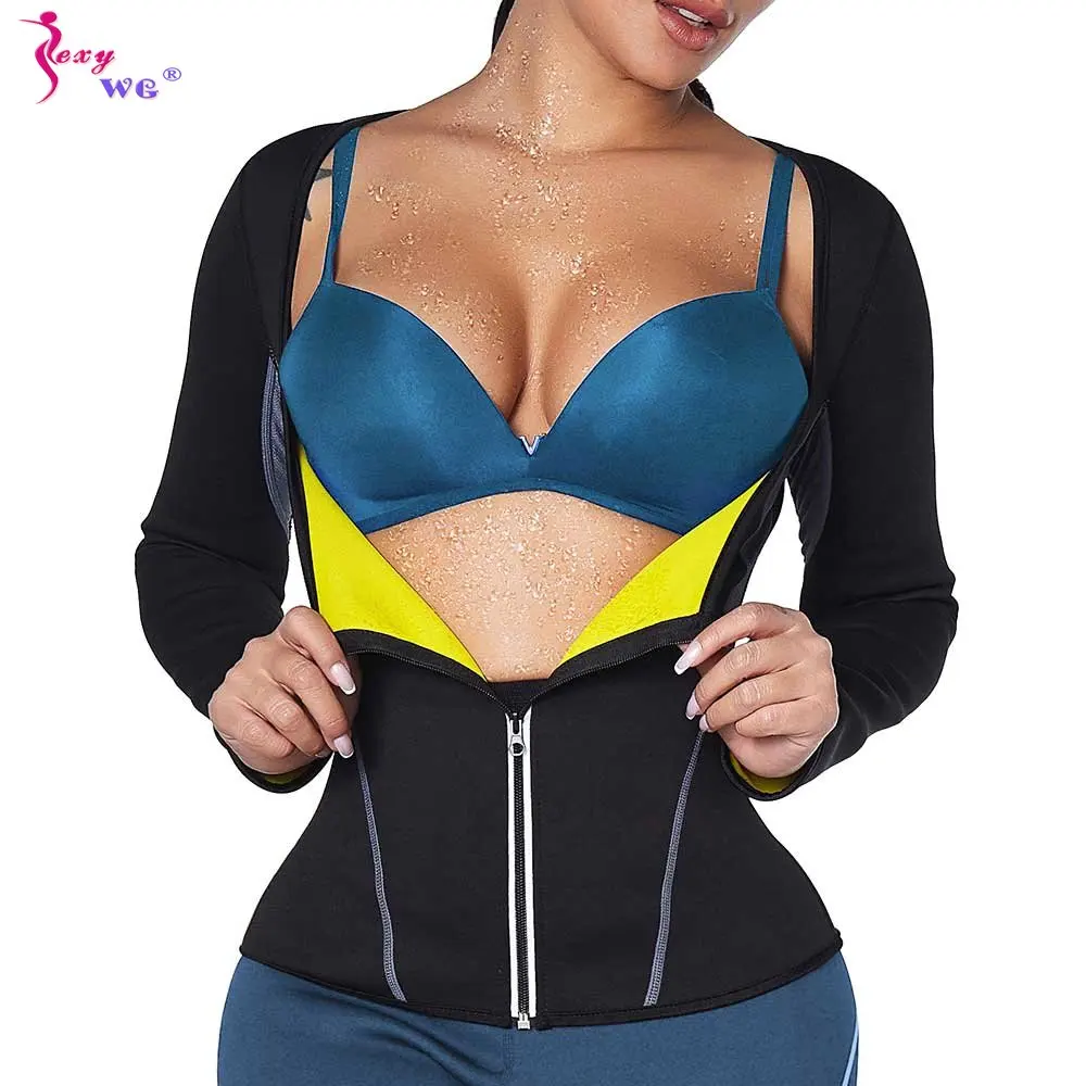 SEXYWG Sauna Top for Women Weight Loss Long Sleeve Slimming Shirt Fat Burners Waist Trainer Ladies Body Shaper Workout Sport