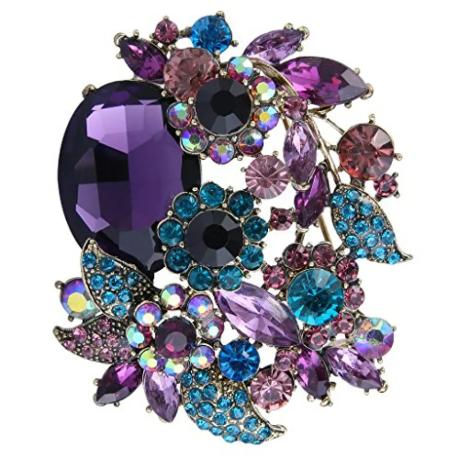 

Rhinestone Crystal Party Flower Leaf Vine Brooch