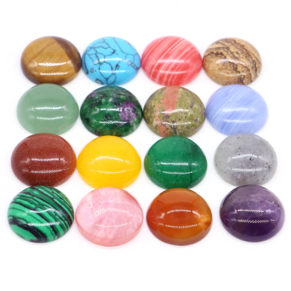 5pcs/Lot Natural Stone Cabochon Round Gemstone Beads DIY Crystal Healing Ring Necklace Jewelry Making 6 8 10 12 14 16 18 20 25mm