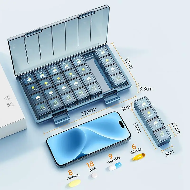 Weekly Pill Organizer 7 Days Pill Case 3/4-Time A Day Pill Box 21 28 Compartments Large Capacity Moisture Proof Waterproof Seal