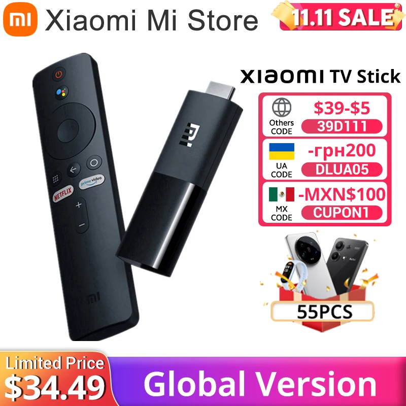 Global Version Xiaomi Mi TV Stick Android TV 9.0 HDR 1080P Portable Mini Dongle Wifi Google Assistant 1GB RAM 8GB ROM