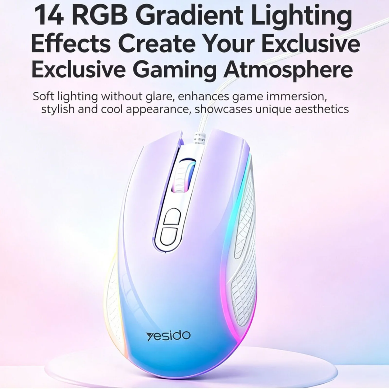 RGB Gradient Light Wired Mouse 6 Levels Adjustable DPI 8 Programmable Buttons Computer Mice For Laptop Desktop Office Gaming