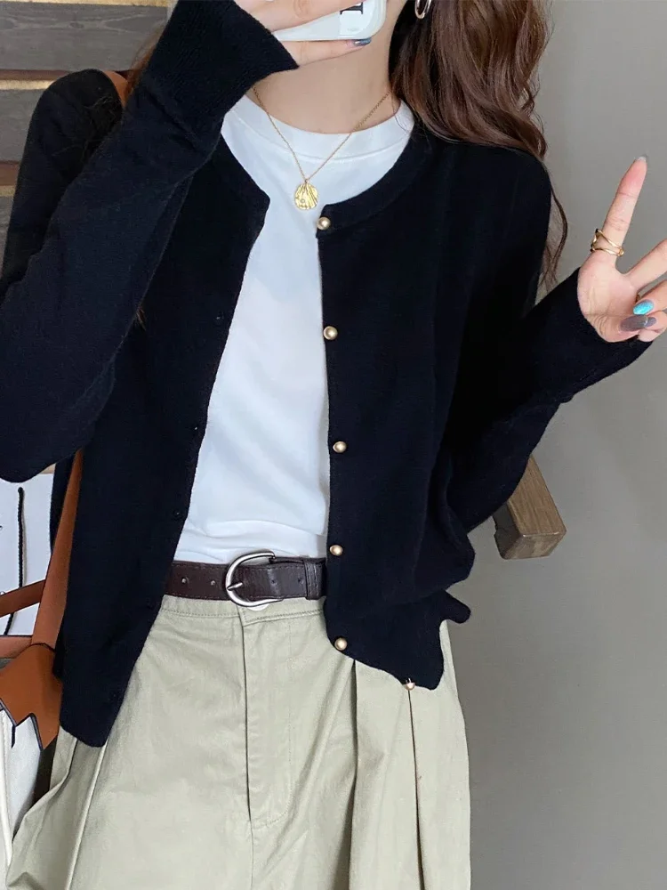 女性カーディガンセーターカジュアル暖かい 2025 春夏 O ネック長袖シングルブレストスリムファッション韓国ニットトップス