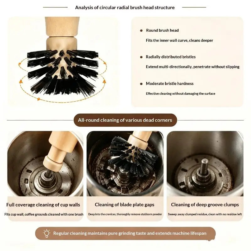 @*Coffee Portafilter Cleaning Brush Non-Shedding Bristles 50/55mm Wooden Handle Great for Cafe Daily Coffee Gear Cleaning