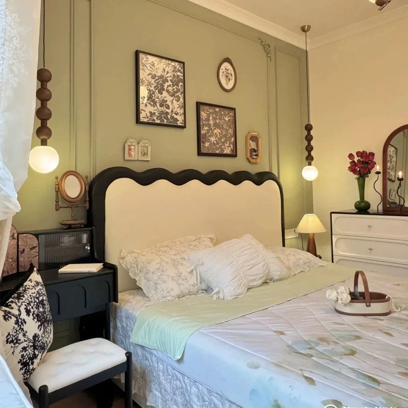 Wave ripple bed, light luxury modern simple leather bed