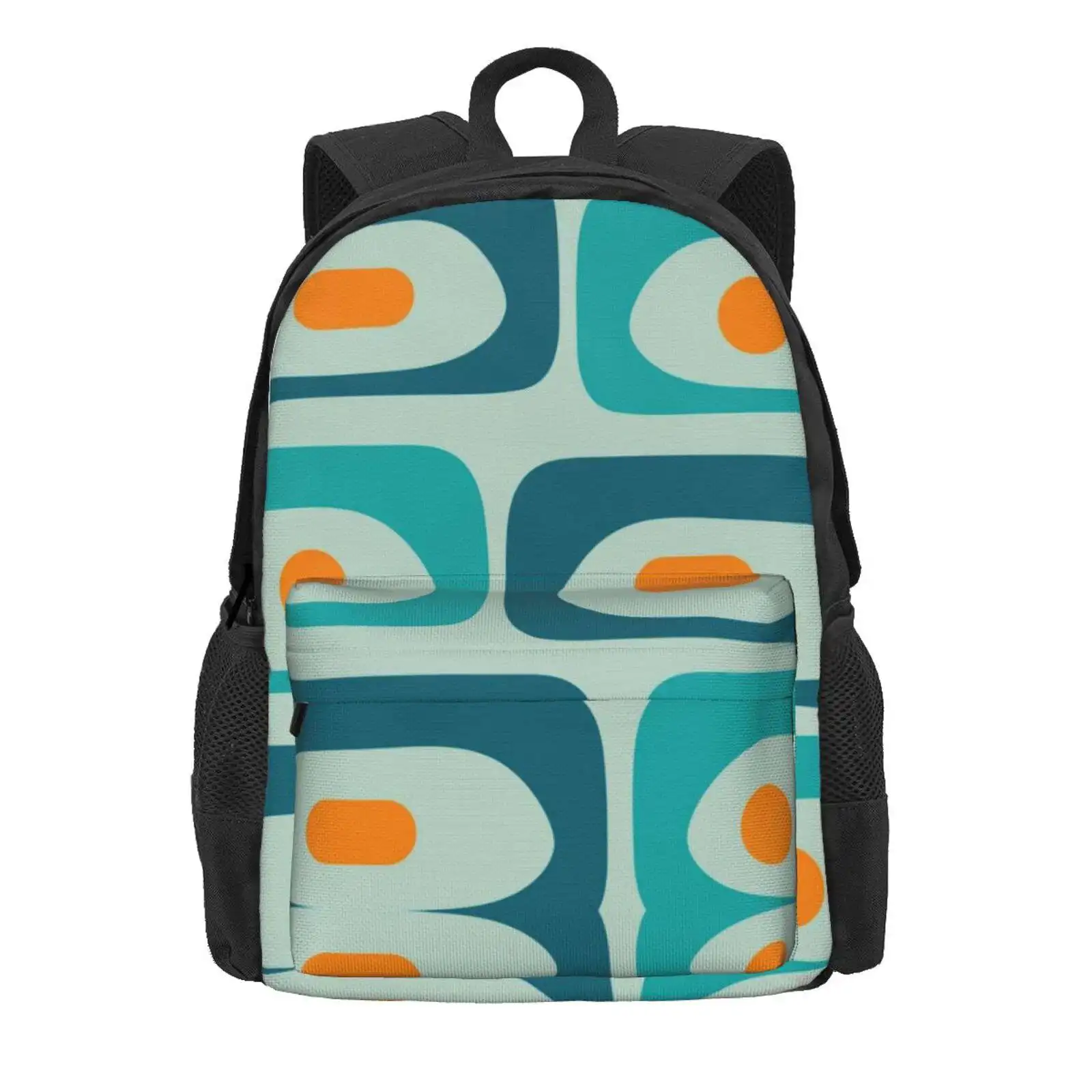 Mid Century Modern Piquet Abstract Minimalist Pattern Teal Aqua Orange Hot Sale Schoolbag Backpack Fashion Bags Midcentury Mid