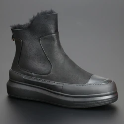 Winter leather thickened fur integrated cotton boots, wool high top shoes, warm and fashionable men's snow boots