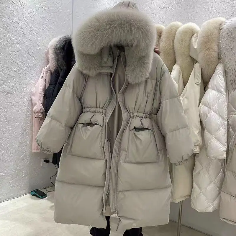 

Yangjing Women's Long Mid-Length Thickened Winter Jacket Duck down Coat Casual Loose Fit Cotton Polyester Street Stall
