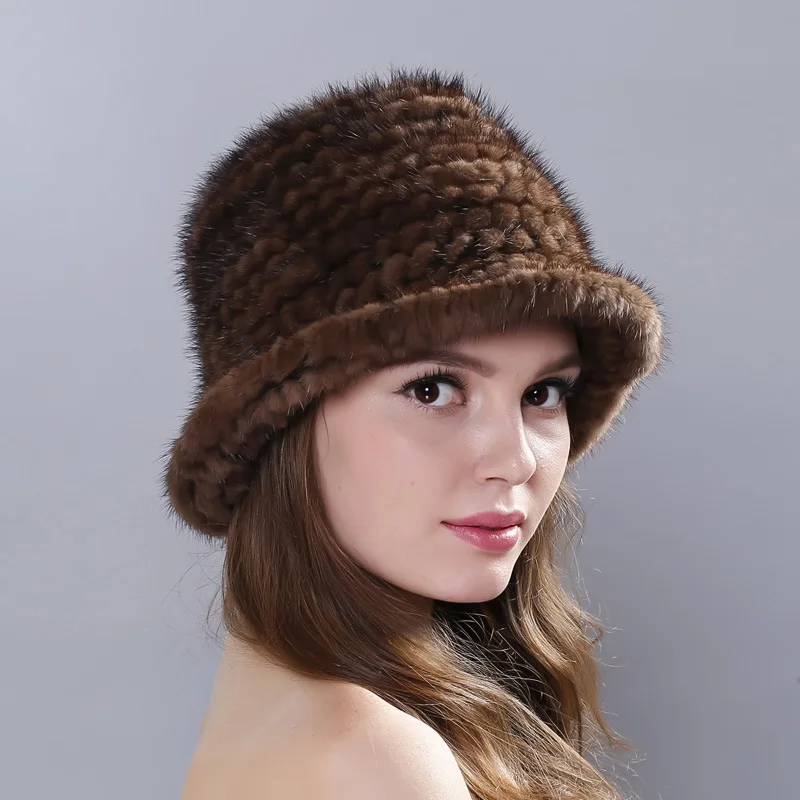 Fashion Mink Fur Knitted Formal Hats Female Beanies Autumn Winter Warmer Thick Knitting Cap for Women Keep Warm Beanie Caps