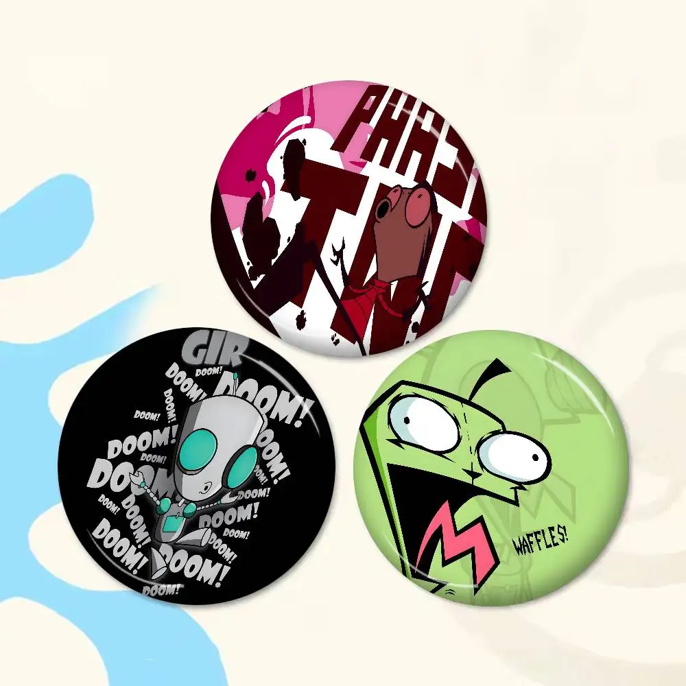 I-Invader Z-Zim Cartoon Round Button Pins Slogan Creative Brooches Backpack Clothes Decoration Fashion Cartoon Jewelry Gifts