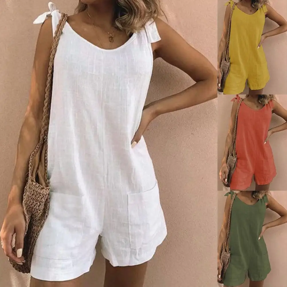 Jumpsuit Women Summer Jumpsuit Lady Loose  Stylish Solid Color Shoulder Strap Jumpsuit