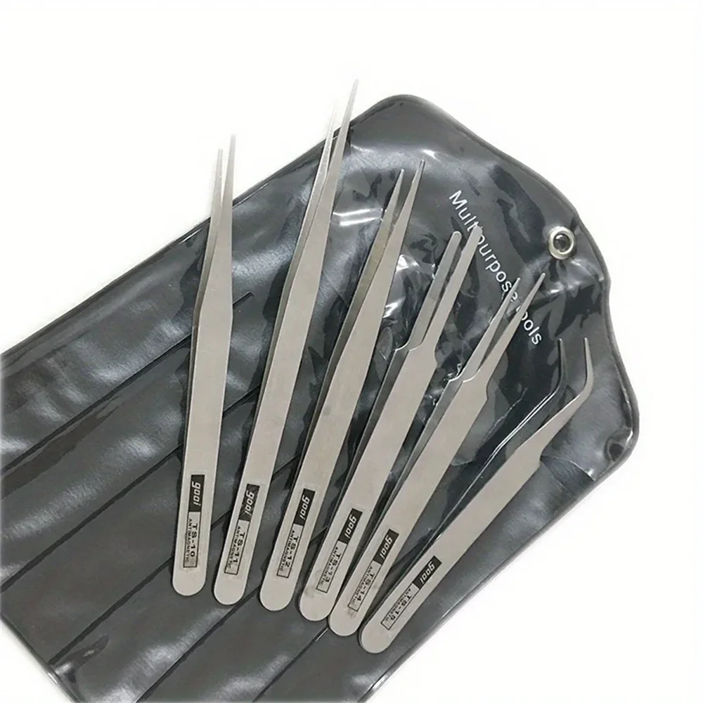 

6PCS Stainless Steel Precision Antistatic Electrostatic Tweezers Set Maintenance Tools Professional Electronic Tweezers
