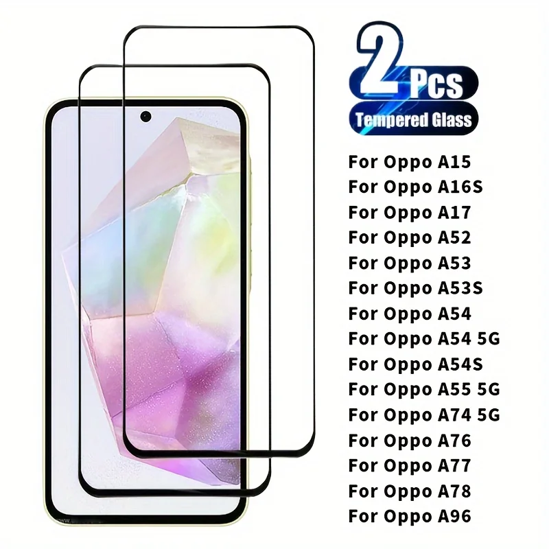 2pcs for OPPO A15 A16S A17 A52 A53 A53S A54 A54 5G A54S A55 5G A74 5G A76 A77 A78 A96 Screen Protector, Tempered Glass