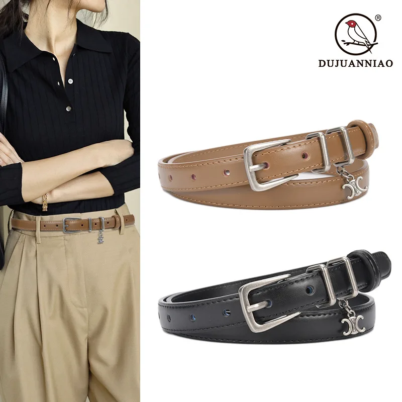 

New retro needle buckle belt for women, made of genuine leather, fashionable, women's decorative jeans with slim design