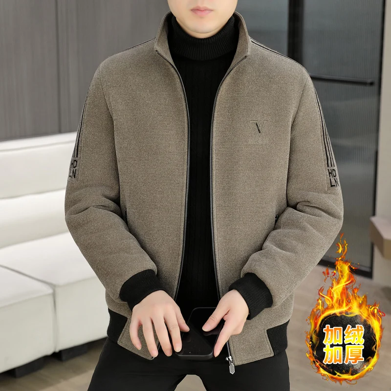 

Autumn Winter Woolen Jacket Men Fashion Casual Stand Collar Thick Velvet Jacket Warm Comfortable Business Outdoor Windproof Coat