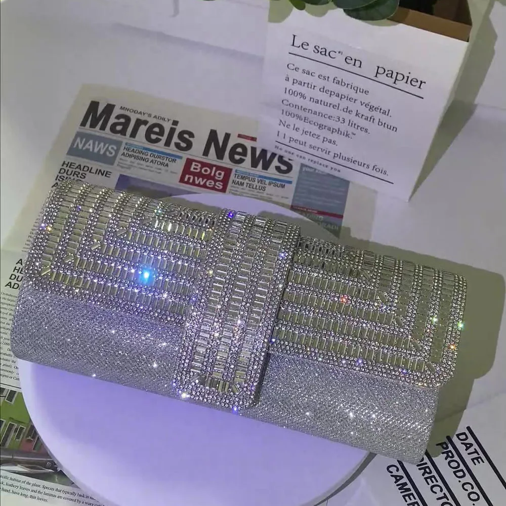 Glitter Silver Clutch Bag For Women Envelope Evening Bag Elegant Long Purse Women Bags Wedding Party Handbag