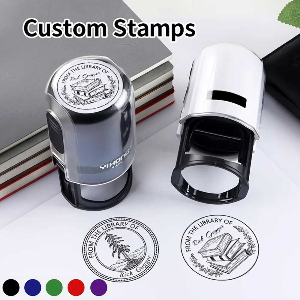 Custom Stamp Round Self Inking,Personalized Stamp 25/30/40/50mm Monogram LOGO Design Rubber Stampswith 4 Optional Ink Colors
