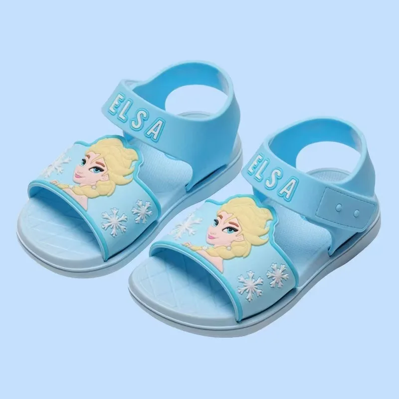 Disney Elsa Princess Frozen Girls\' Sandals PVC Soft Sole Sandals for Children\'s Beach Slippers Pink Blue Shoes Size 15-20