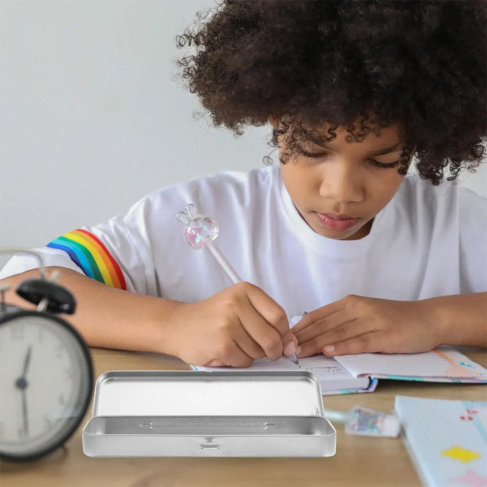 4 قطعة مقلمة صفيح واسعة المحمولة منظم قرطاسية حامل قلم معدني صندوق متعدد الوظائف مستطيلة القصدير الحاويات #6