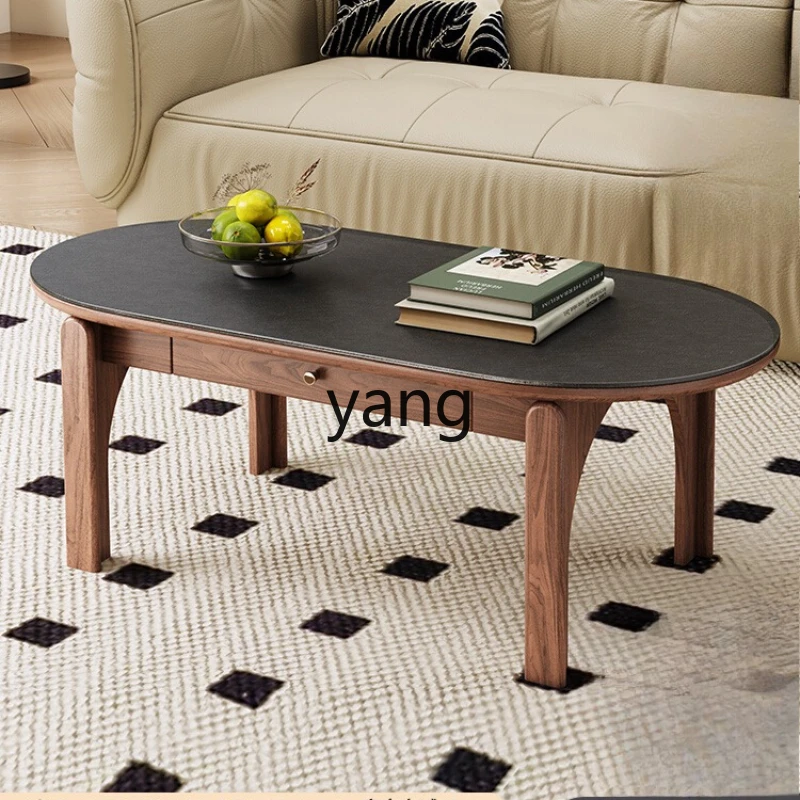 

TGF black walnut solid wood coffee table living room rock slab tea table modern simple storage tea table