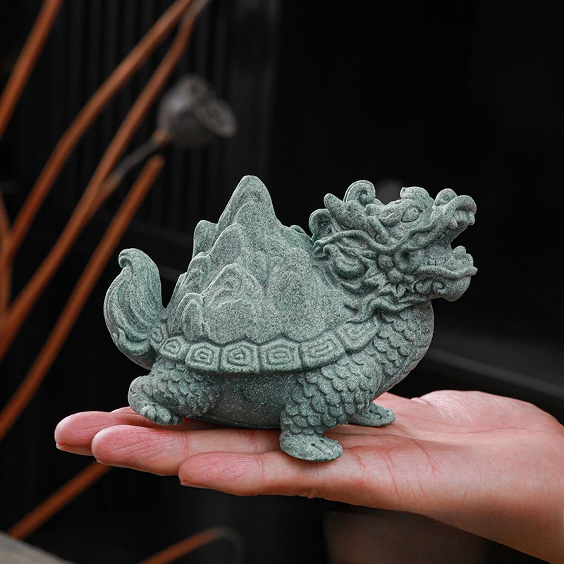 Chinese Style Green Sandstone Dragon Born Nine Son Hegemony Under The Tea Pet Decoration Fish Tank Landscape Desktop Decoration