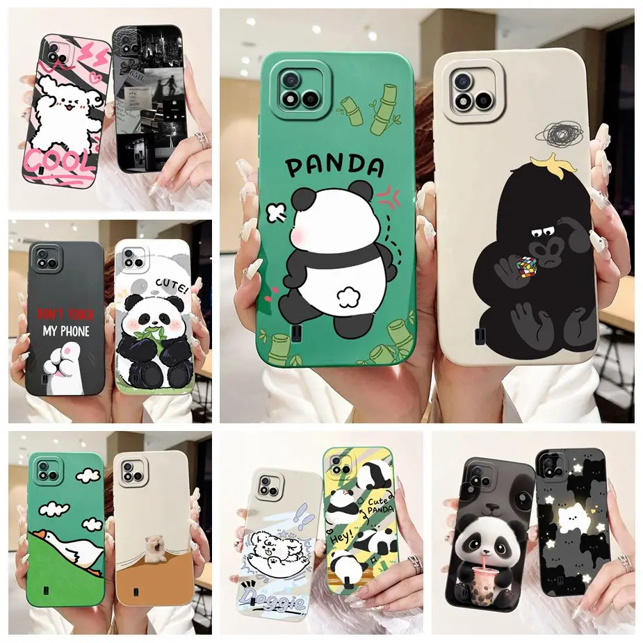 For Realme C11 2021 Case RMX3231 Cute Panda Cartoon Cover Soft Silicone Phone Case For Realme C20 C 11 2020 RealmeC11 2021 Shell