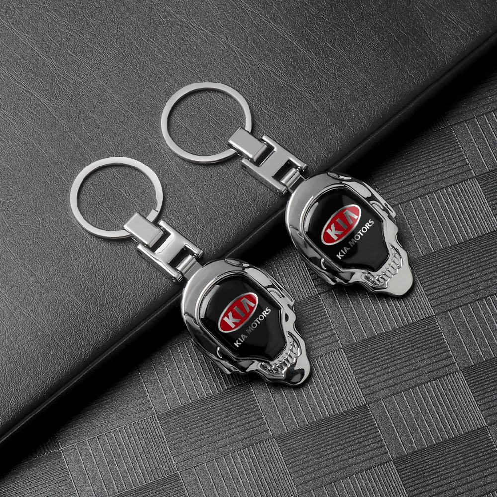 Car Skull Pendant Keychains Keyring  Auto Logo Key Ring Accessories For KIA KN Pegas Sorento Soul Cerato Sportage Optima Niro K5