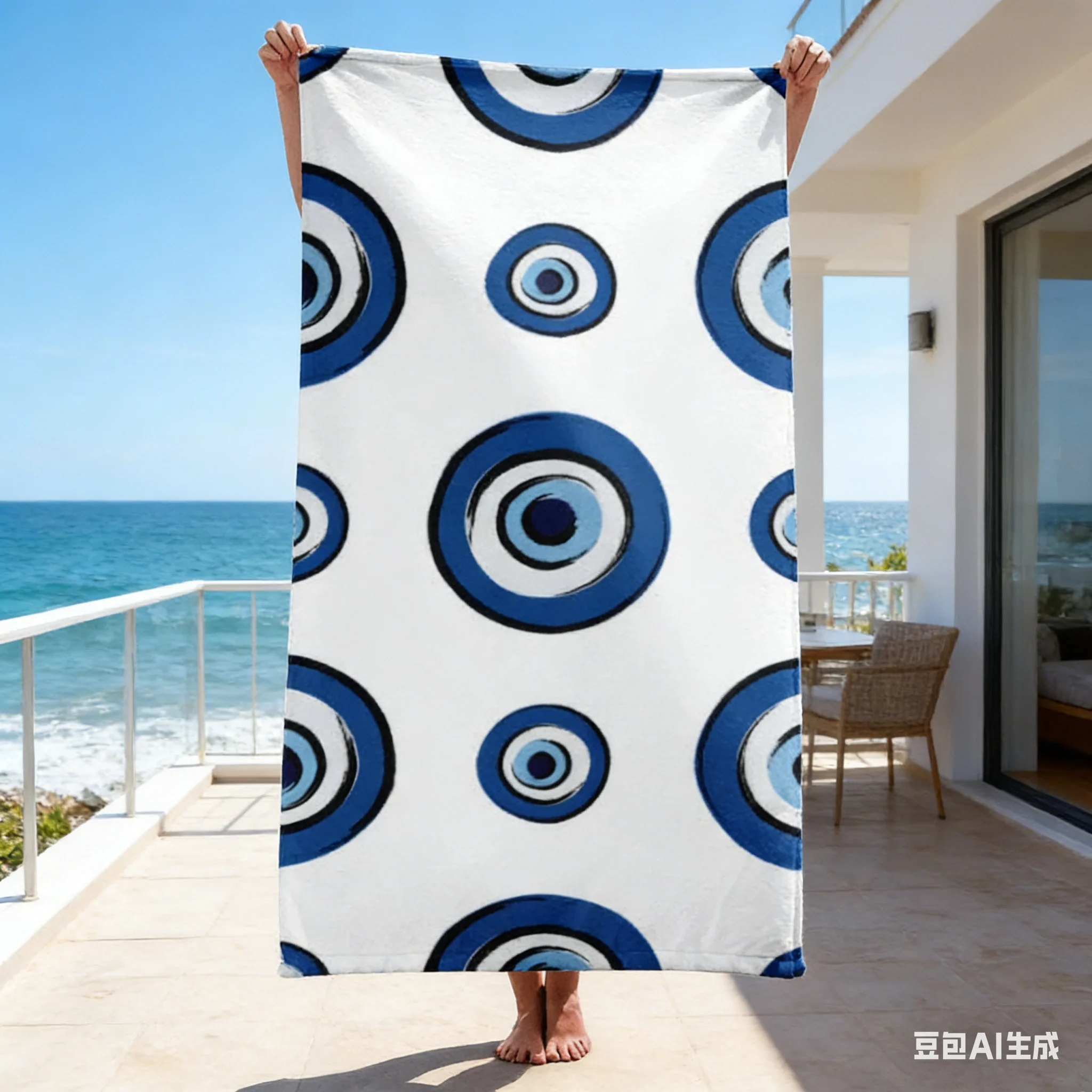 1pc Turkish Evil Eye Pattern Towel Single Sided 2D Print Lightweight Durable Towel Beach Vacation Pool Day Lucky Vibe Decor Gift