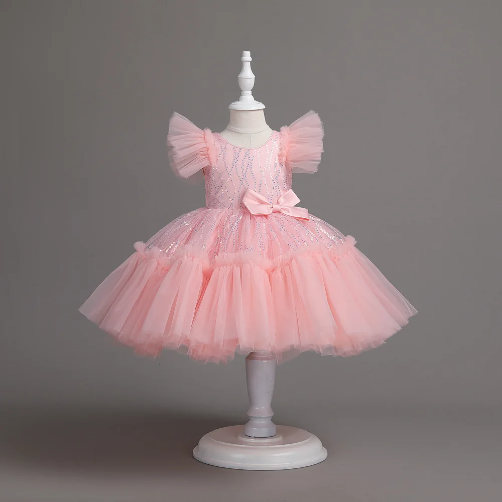 HETISO Kids Princess Dress Christmas Sequin Tulle Tutu One-Piece Summer Party Gown Children's Wedding Costume for Girls 2-10Y