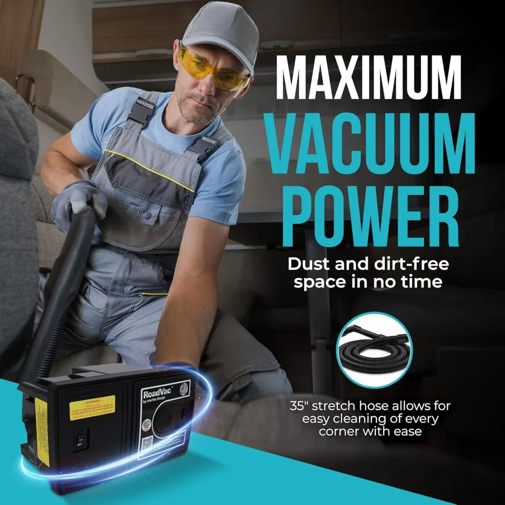 Sistema de vacío central – Unidad compacta de montaje en pared con manguera elástica de 35' y herramientas – Filtración tipo HEPA para vehículos recreativos, barcos y hogares pequeños