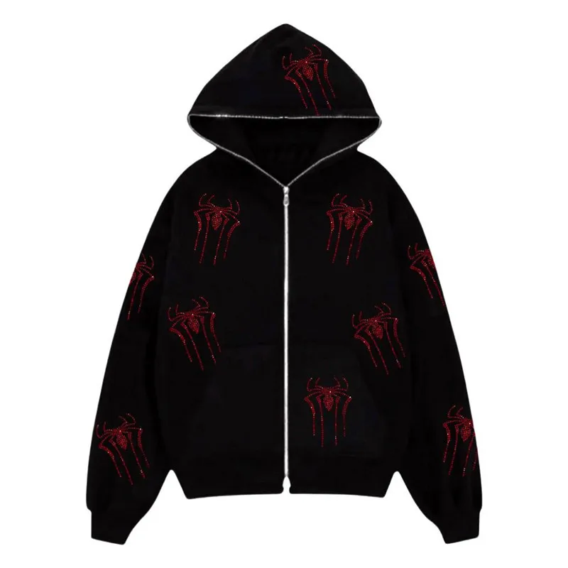 

Y2K Gothic Fashion Hoodies New Gothic Black Zip Up Oversized Sweatshirts Female Retro Harajuku Hooded Jacket Streetwear ﻿
