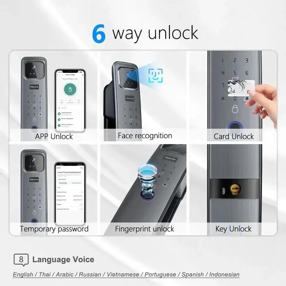 Imagem -02 - Smart Fingerprint Door Lock com Câmera Digital 3d Reconhecimento Facial Tuya App Inglês Russo Espanhol Português Voz Wifi