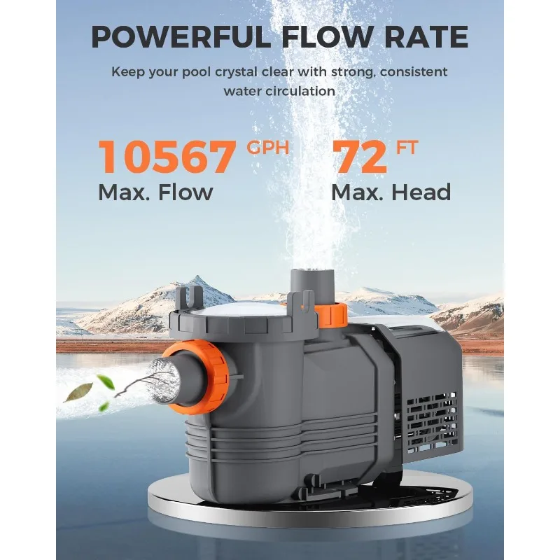 

Variable Speed Pool Pump Above Ground Swimming Pool Pump Inground High Flow 10567 GPH