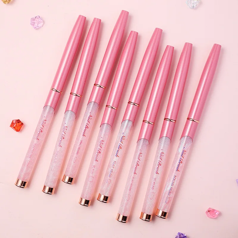1/6PCS Rosa Nagel Pinsel Set Nail art Linie Malerei Pinsel Kristall Acryl Dünne Liner Zeichnung Stift Maniküre werkzeuge UV Gel